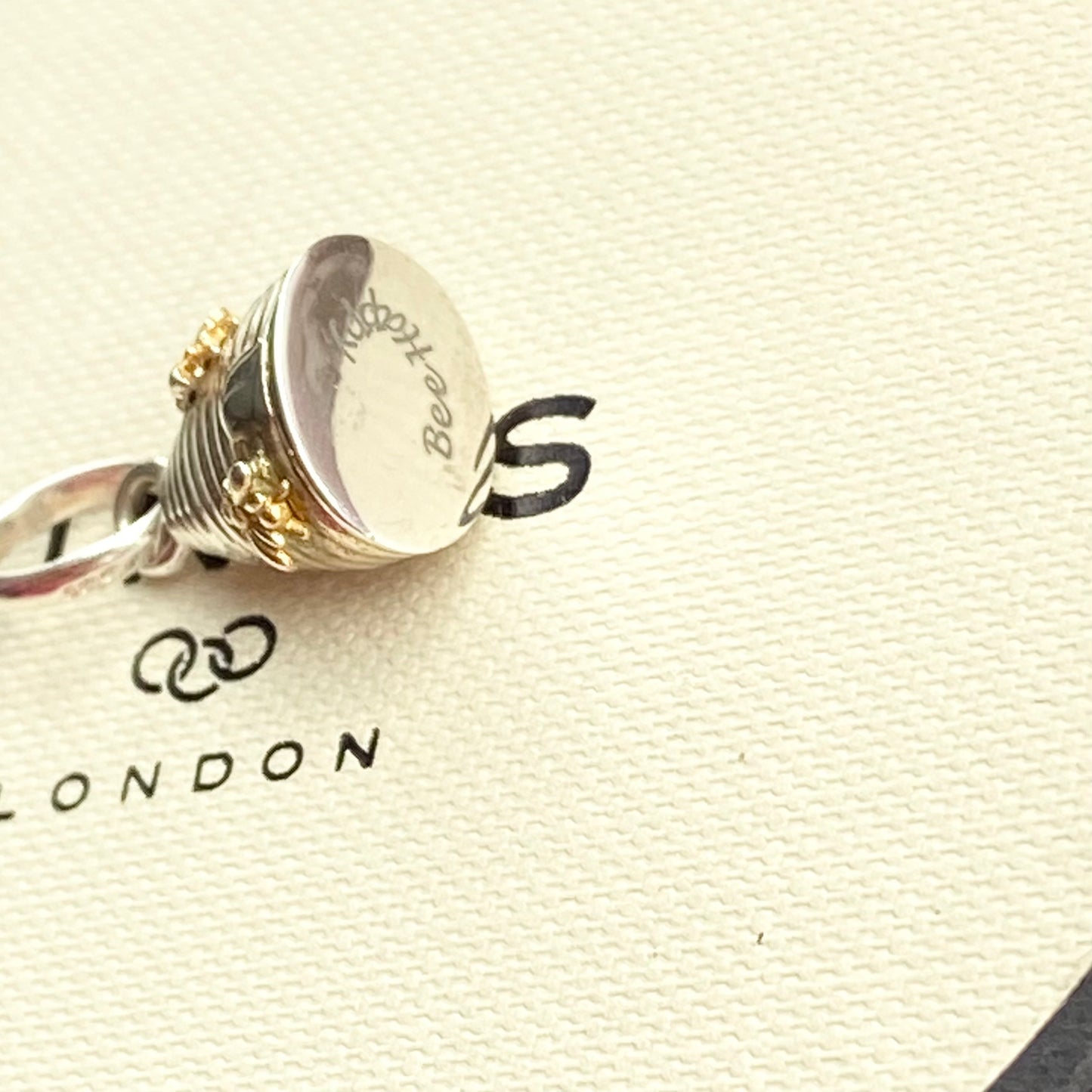 Links of London Bee Hive Charm with Gold Bees and inscribed Bee Happy