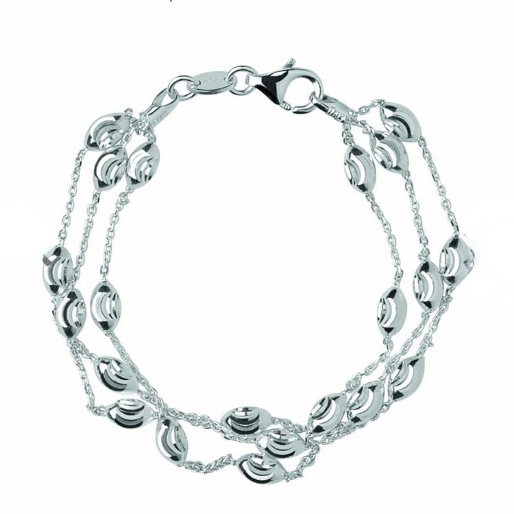 Links of London Sterling Silver Beaded Bracelet, 3 Row - 16cm  Size Small