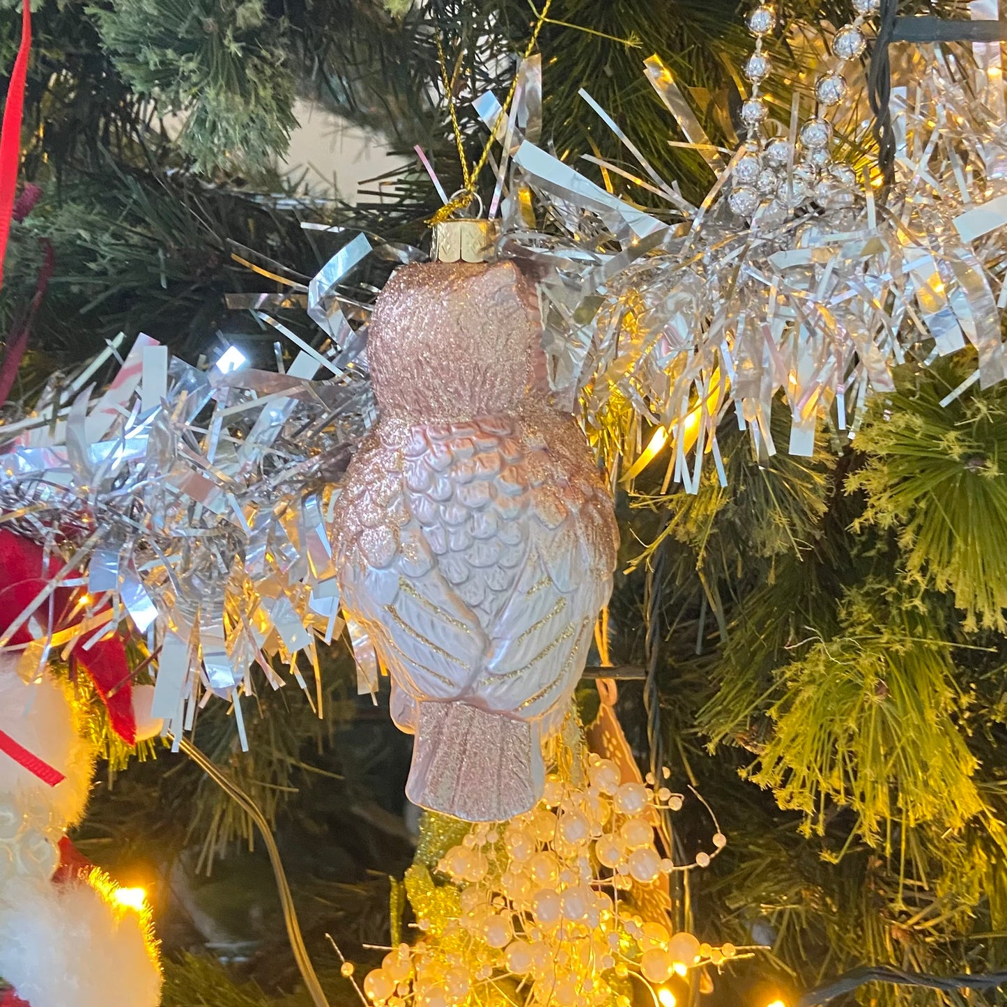 White Owl Design Glass Festive, Christmas Ornament