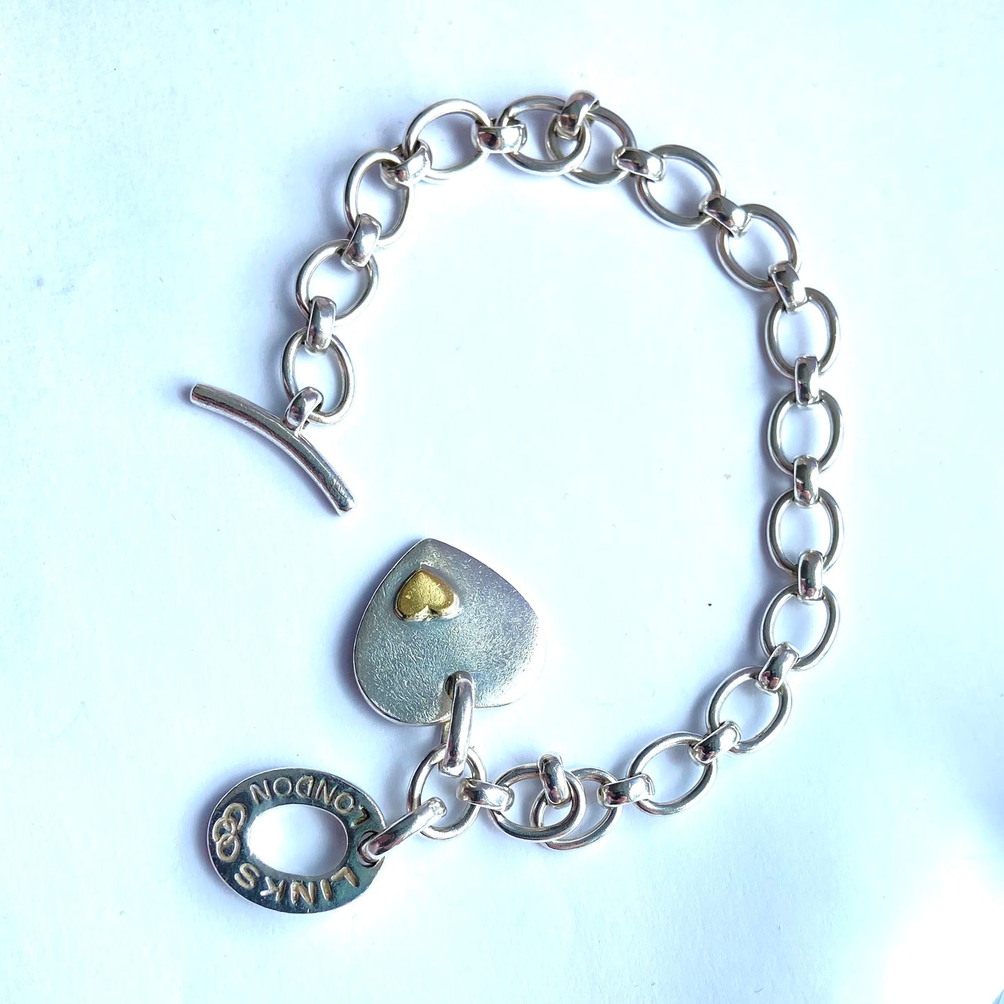 Larger Link Chain Pre Loved Links of London Bracelet, T Bar Clasp with Heart Charm