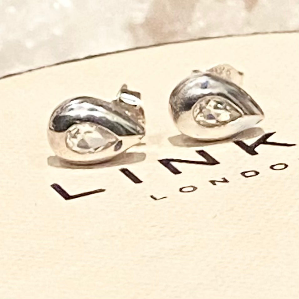 Links of London Sterling Silver Tear Drop Earrings with clear Topaz Stone