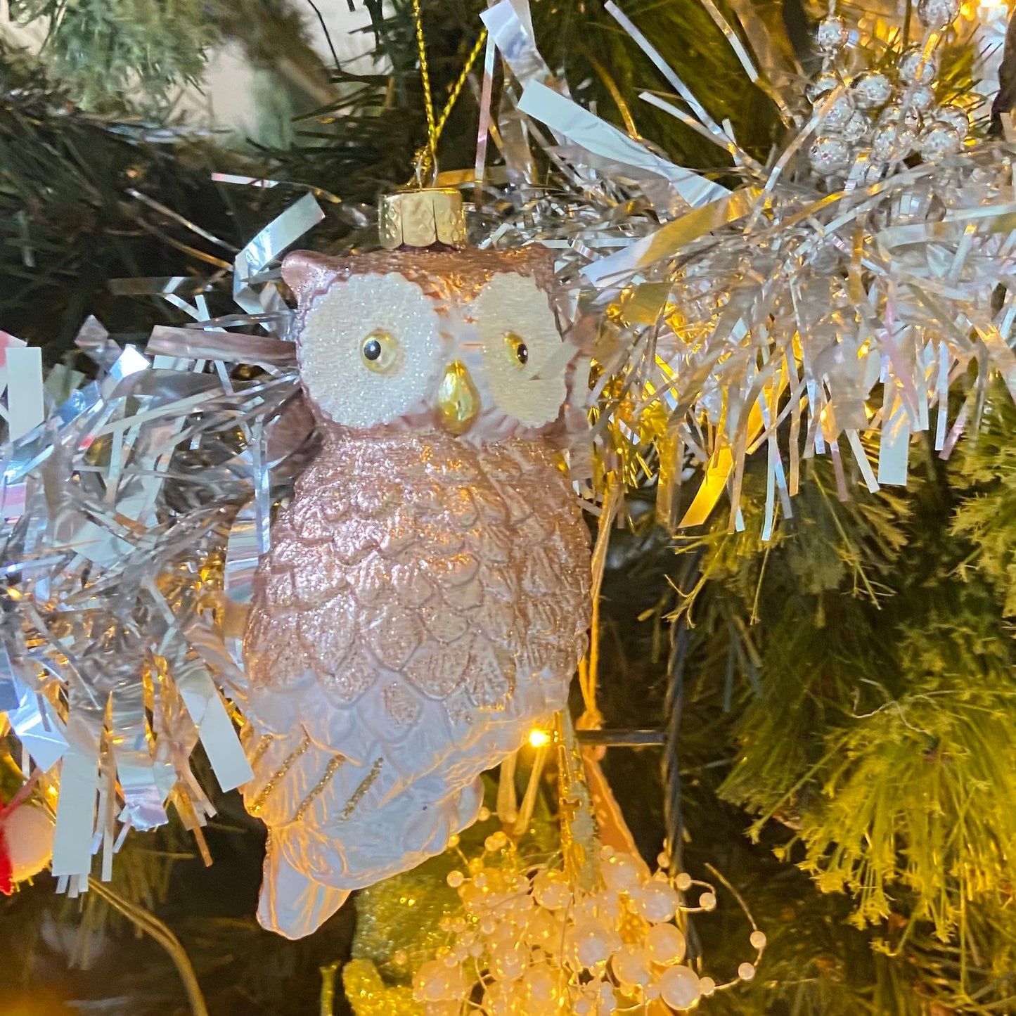 White Owl Design Glass Festive, Christmas Ornament