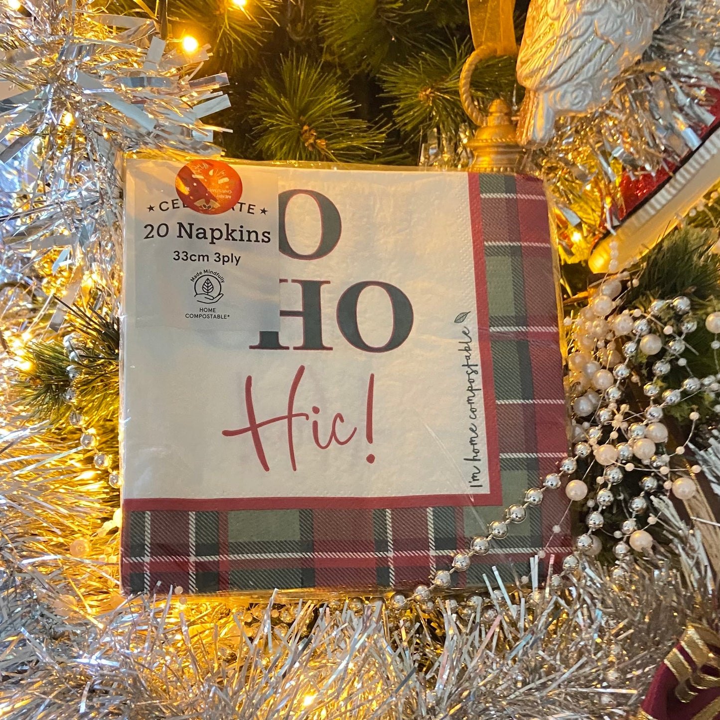 Ho Ho Themed Christmas Festive Napkins , Tartan design can be used for decoupage