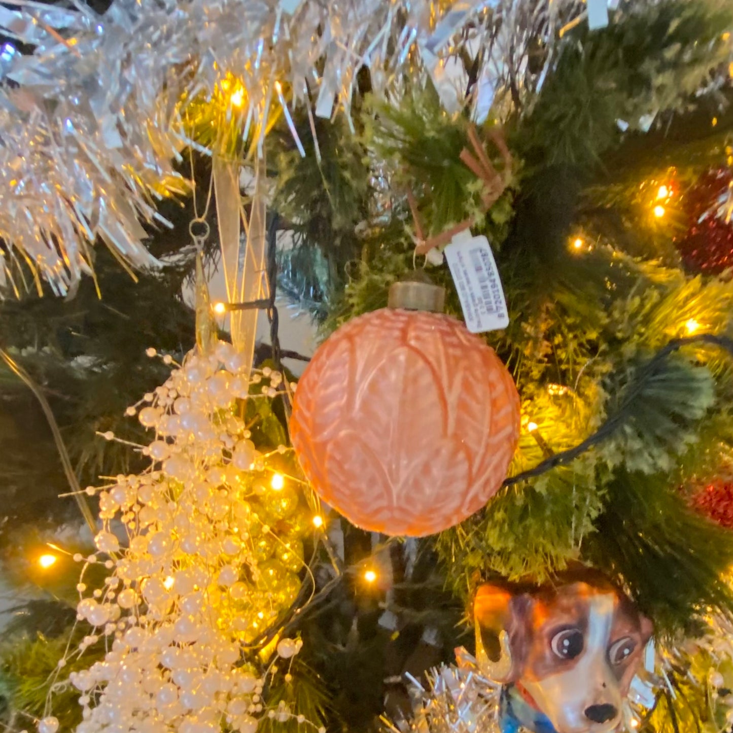 Rose Gold Leaf Design Glass Bauble Christmas Ornament