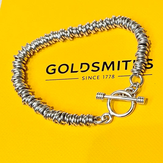 Andea Sterling Silver Slinky Multi Ring Bracelet with T bar clasp