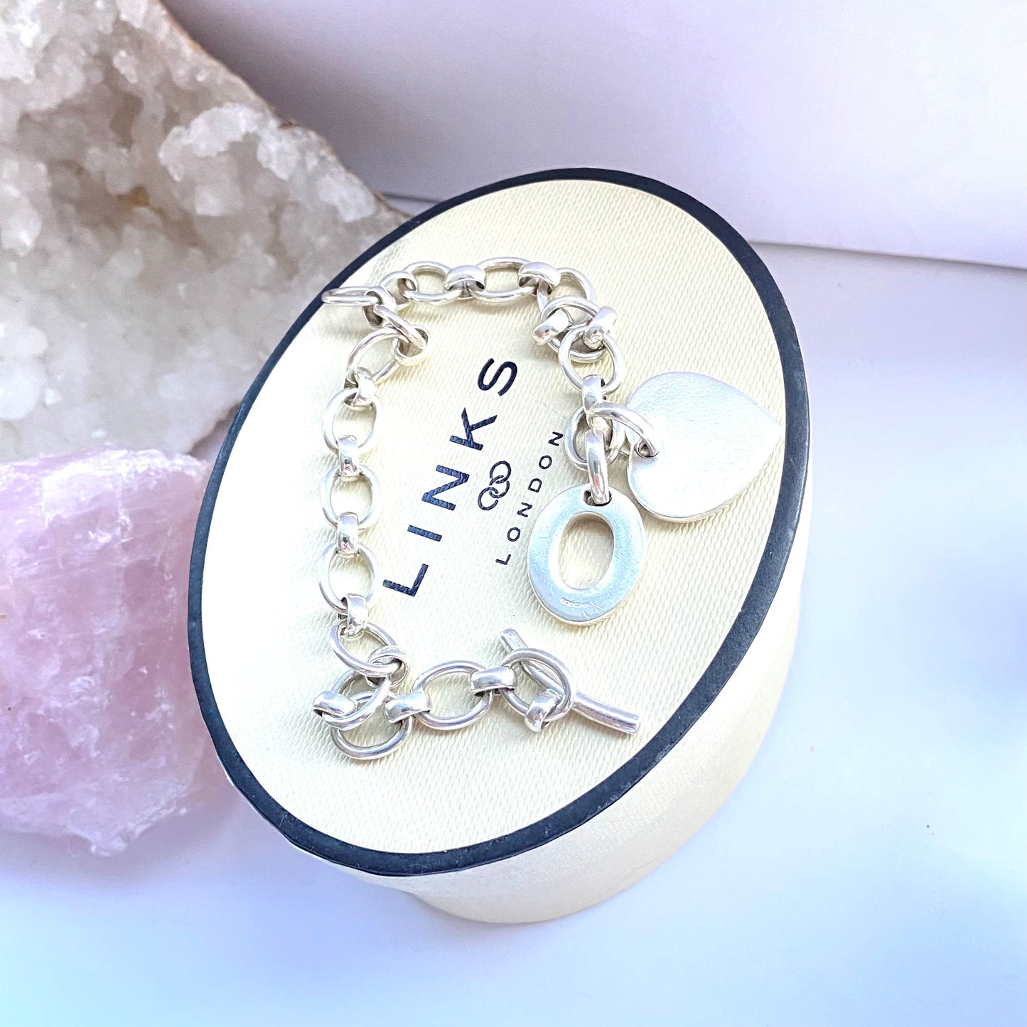Larger Link Chain Pre Loved Links of London Bracelet, T Bar Clasp with Heart Charm