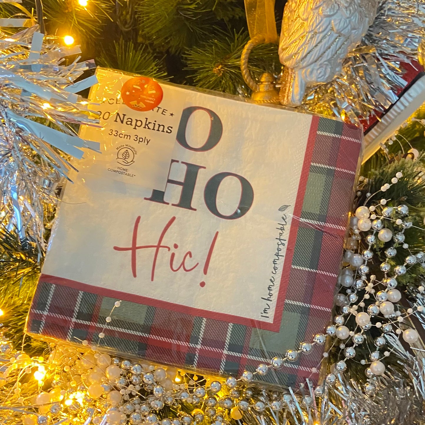 Ho Ho Themed Christmas Festive Napkins , Tartan design can be used for decoupage