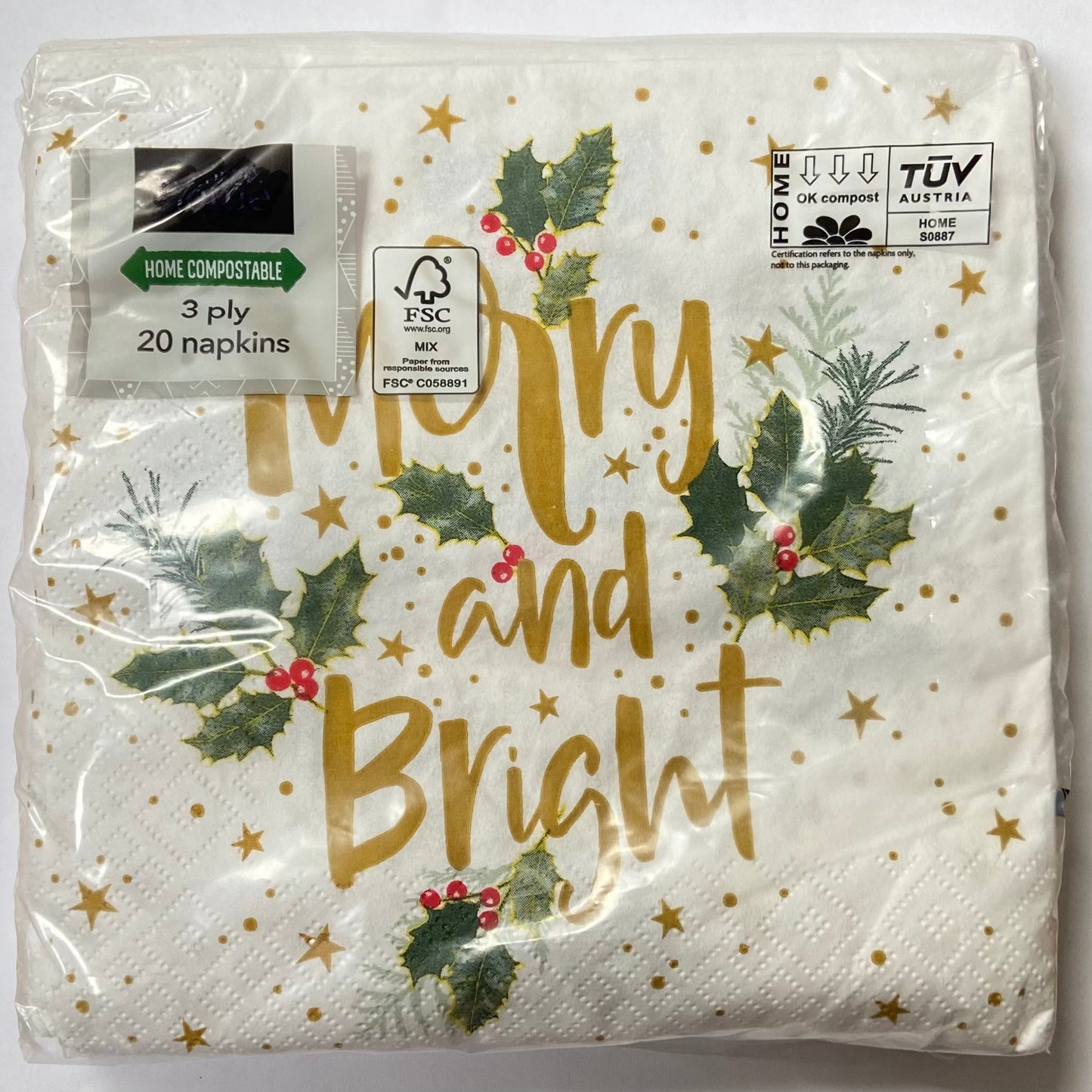 Merry and Bright Christmas Festive Napkins
