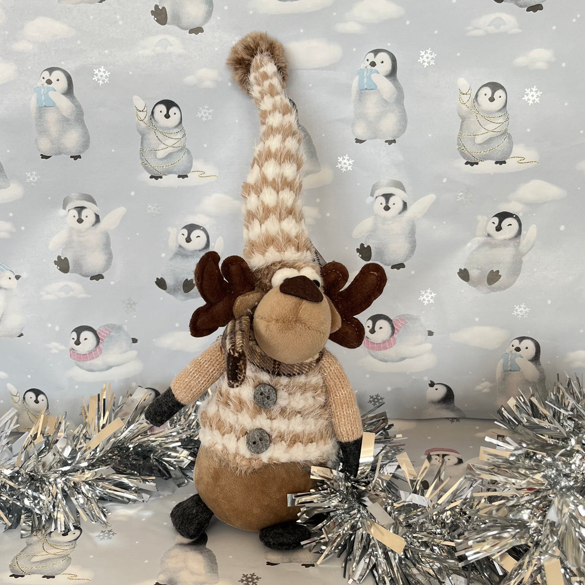Brown festive plush reindeer Christmas decoration