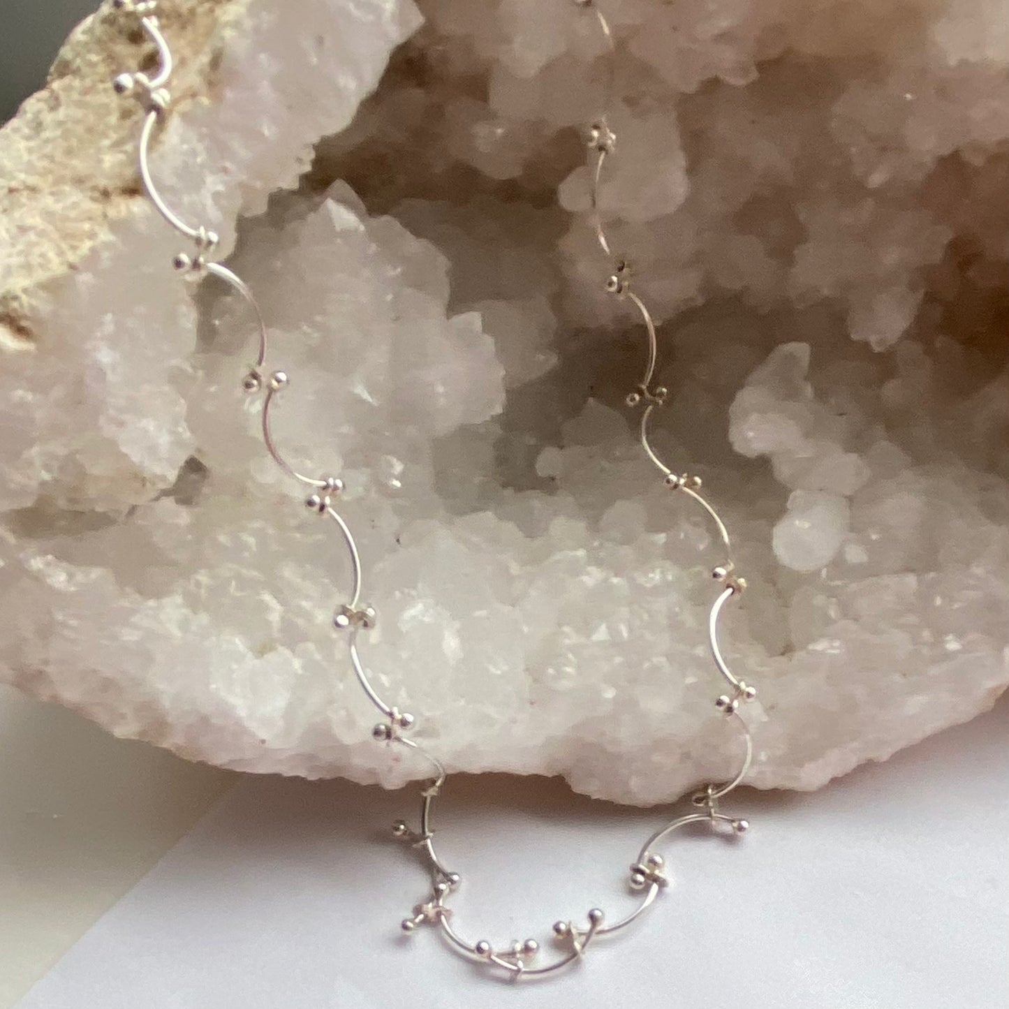 Sterling Silver Modernist Ball Link Chain Choker, Stamped 925i