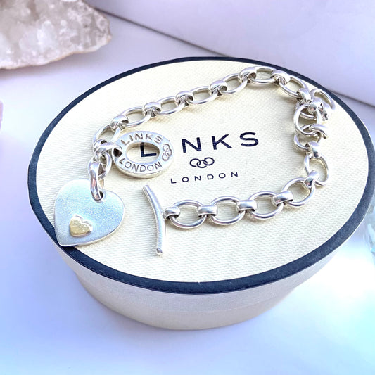 Links of London Bracelet, T Bar Clasp with Heart Charm