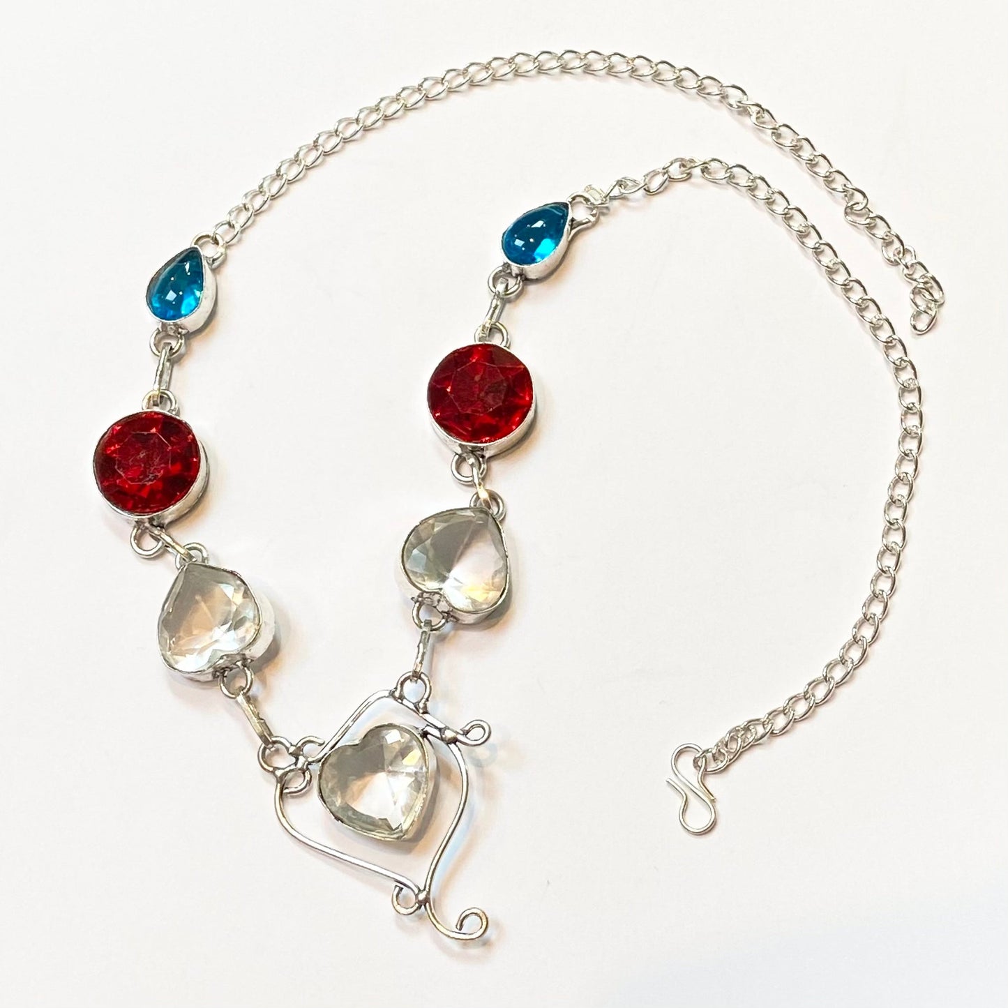 Red Blue and Clear Quartz Necklace