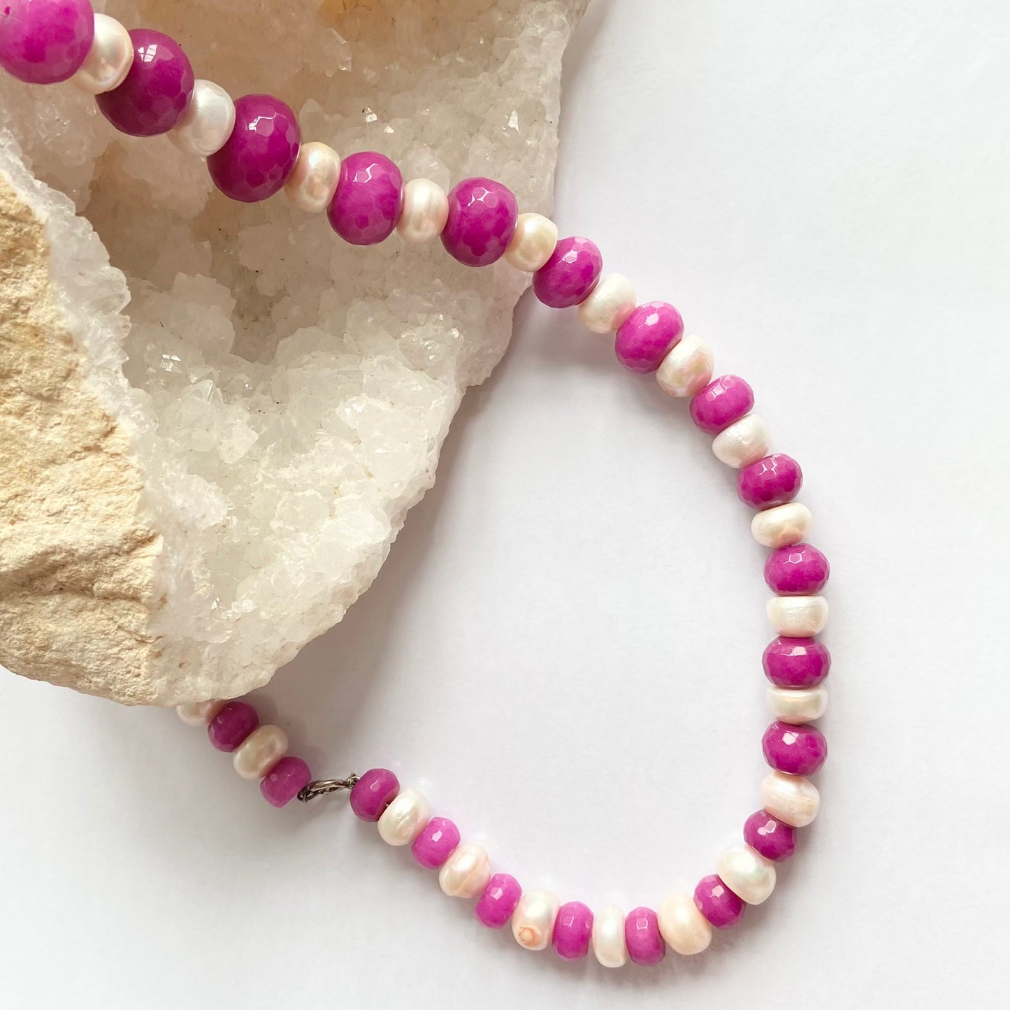 Vintage 925 Glass and Cultivated Pearl Necklace