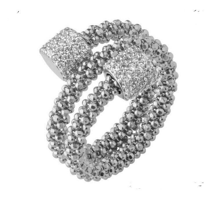 Links of London Sterling Silver Star Dust Wrap Ring with Round barrels covered with Sparkly stones.