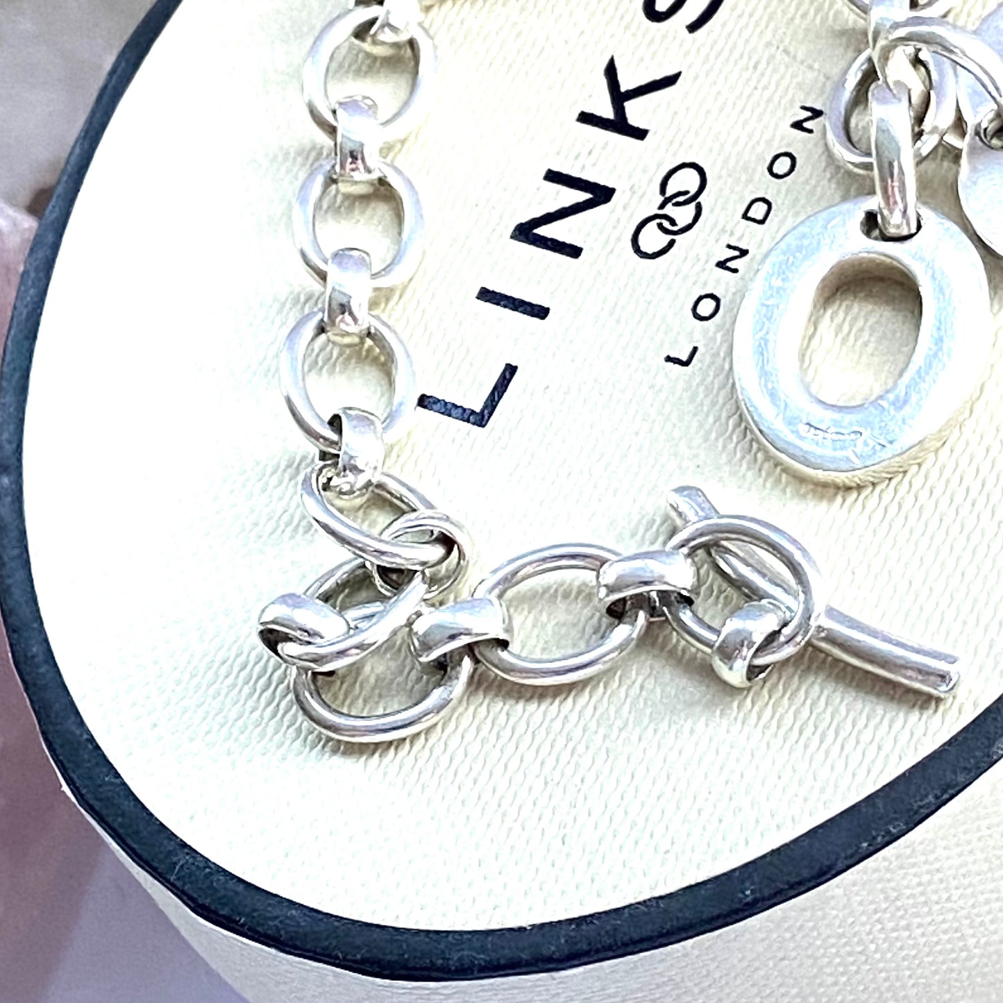 Larger Link Chain Pre Loved Links of London Bracelet, T Bar Clasp with Heart Charm