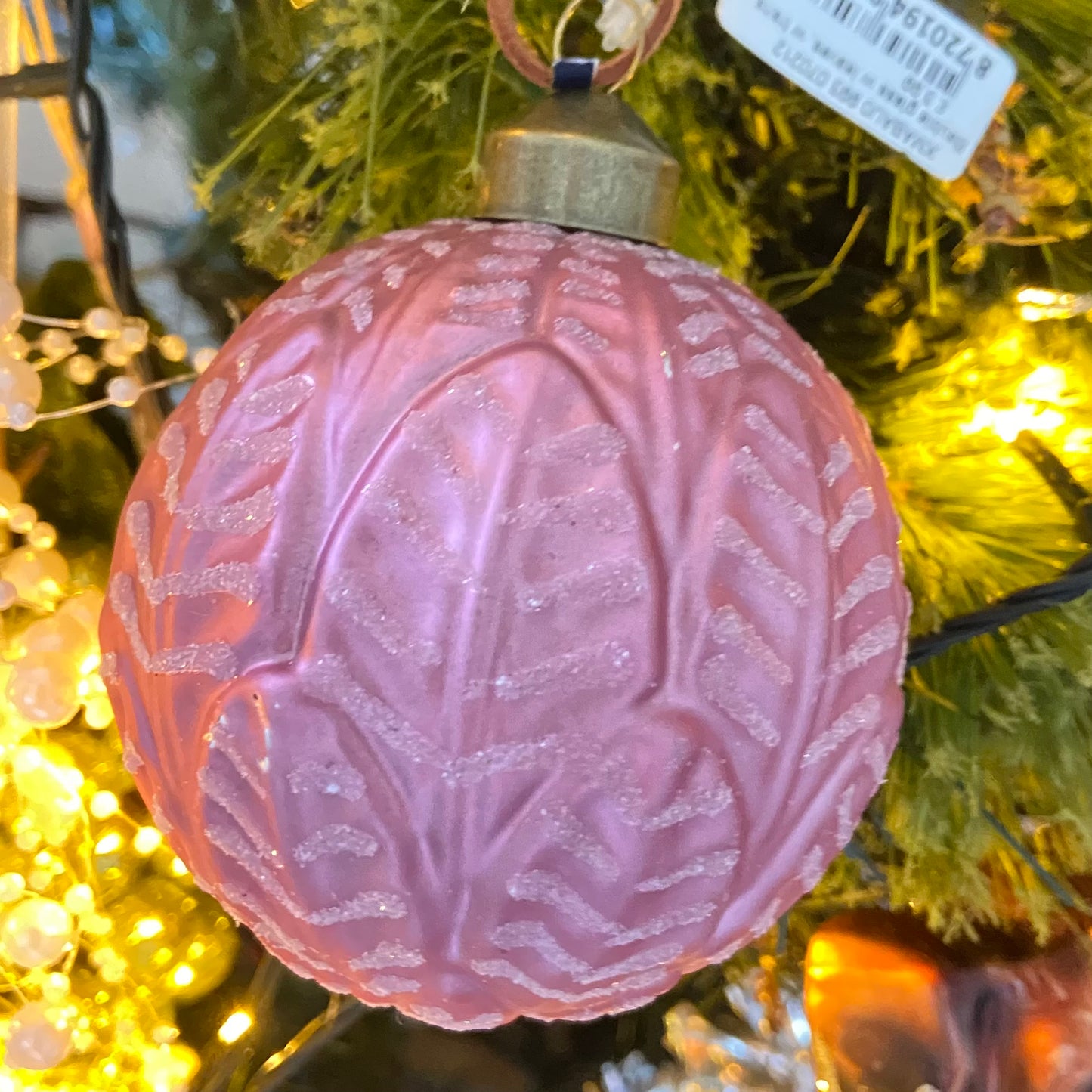 Pink Leaf Design Glass Bauble Christmas Festive Ornament