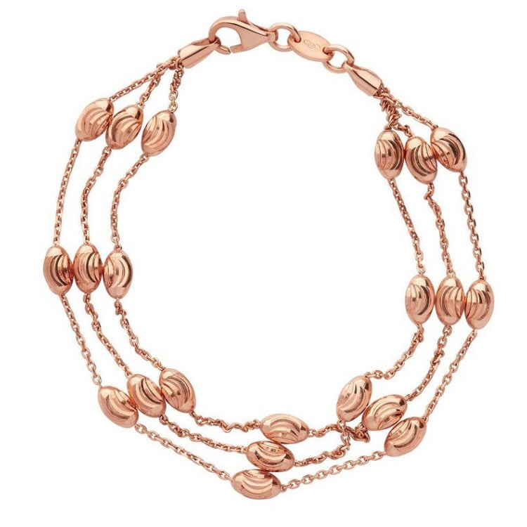 Three Strand Links of London Sterling Silver 18kt Gold Vermeil Essentials Bracelet with Beads – 17.5cm.