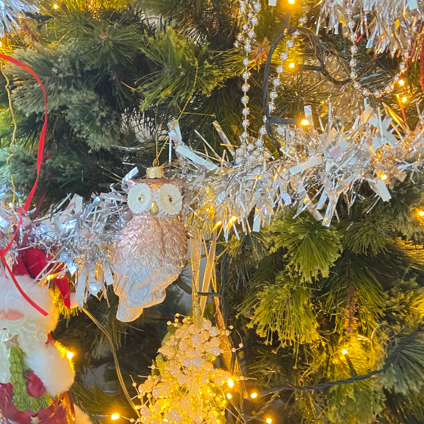 White Owl Design Glass Festive, Christmas Ornament