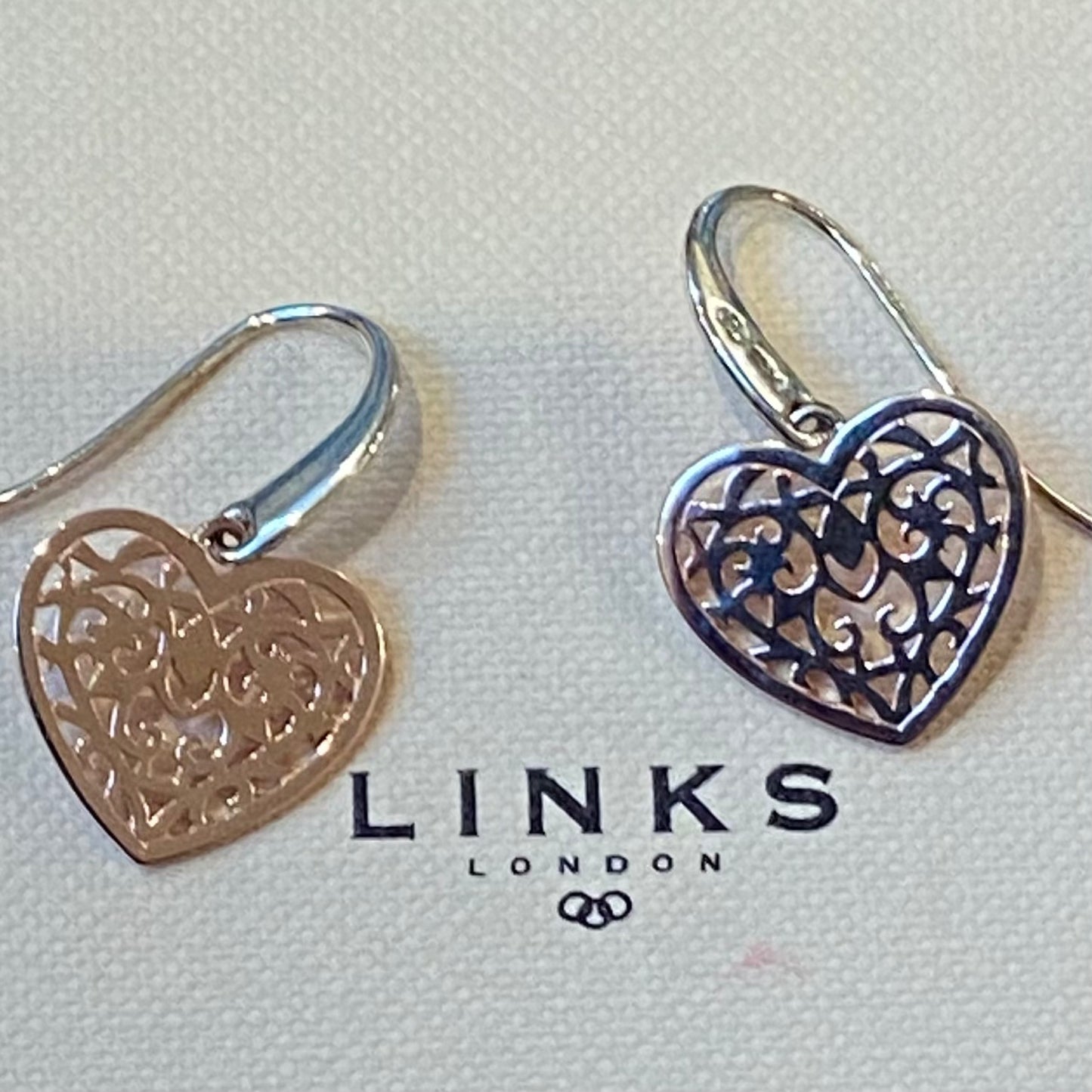 Links of London Rose Gold and Silver Tapestry Heart Earrings