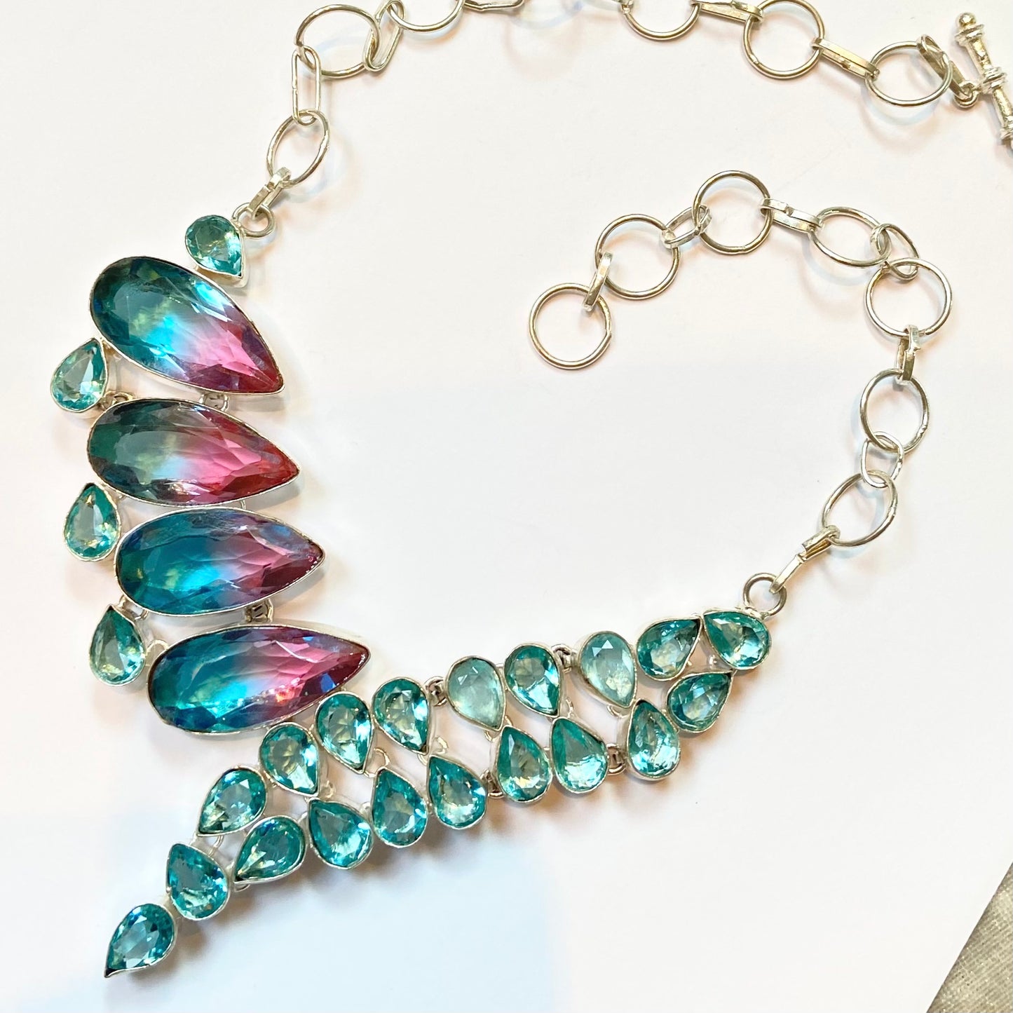 Crystal Drop Faceted Tourmaline Gemstone Necklace