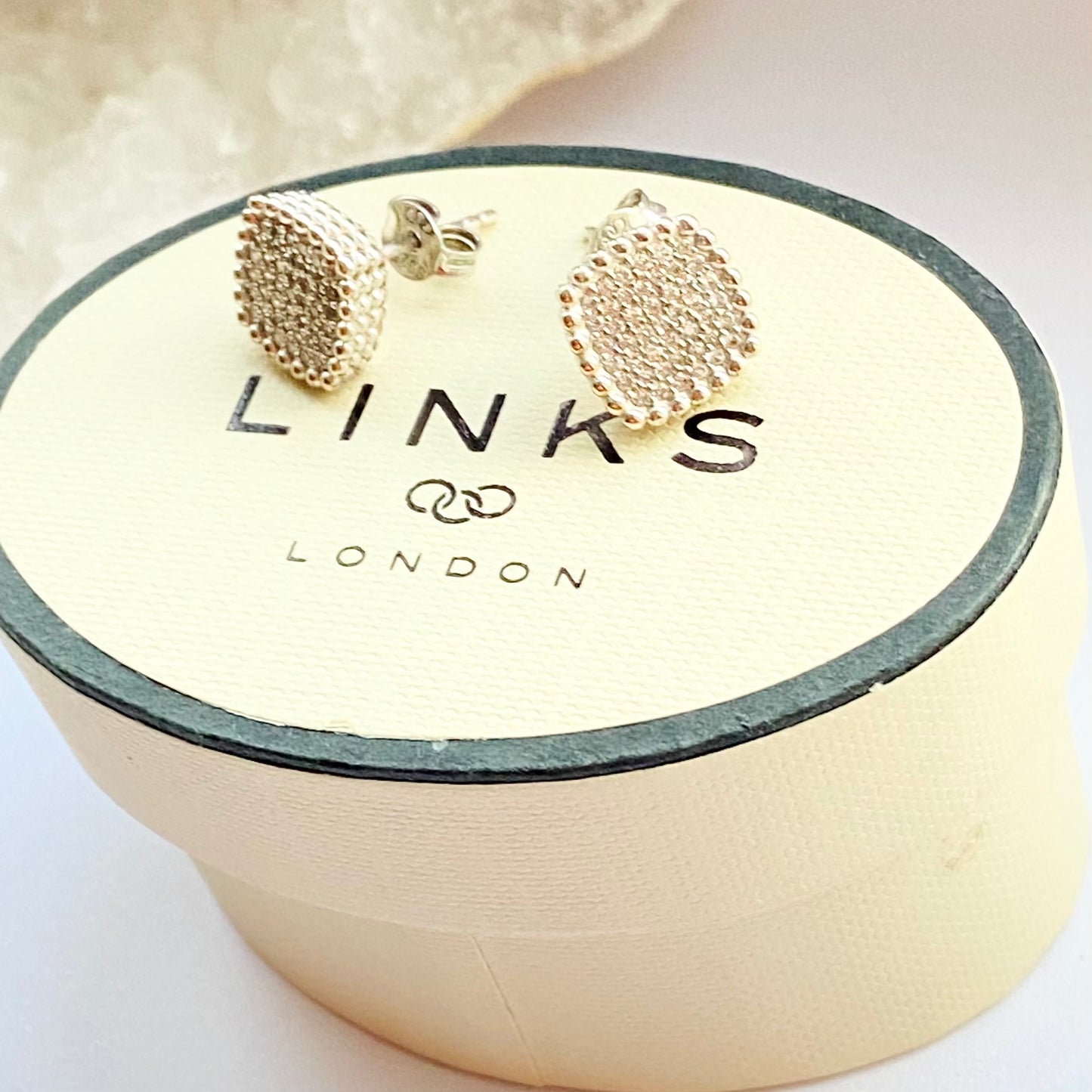 Links of London Sterling Silver Cube Stud Earrings with Sparkly Stones