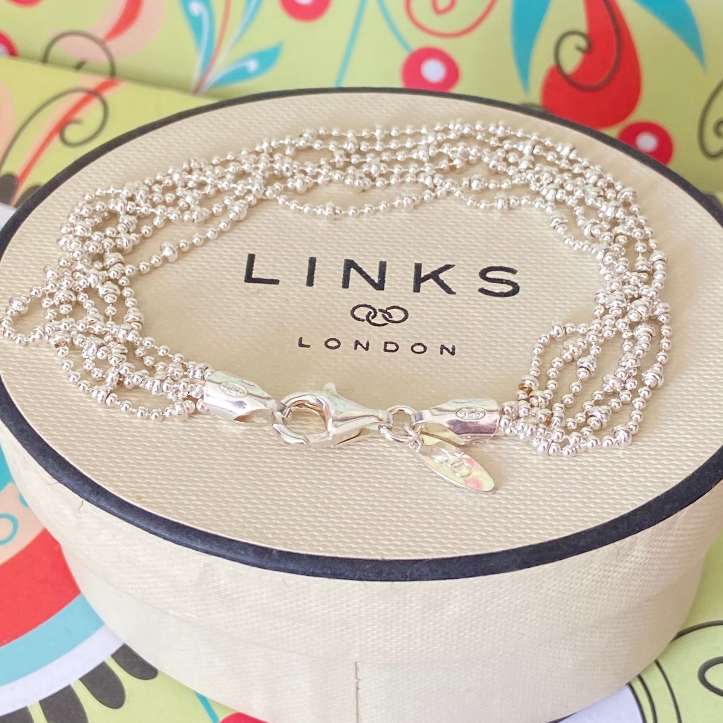 Beautiful Authentic Sterling Silver Links of London Multi-Strand Beaded Rain Dance Bracelet