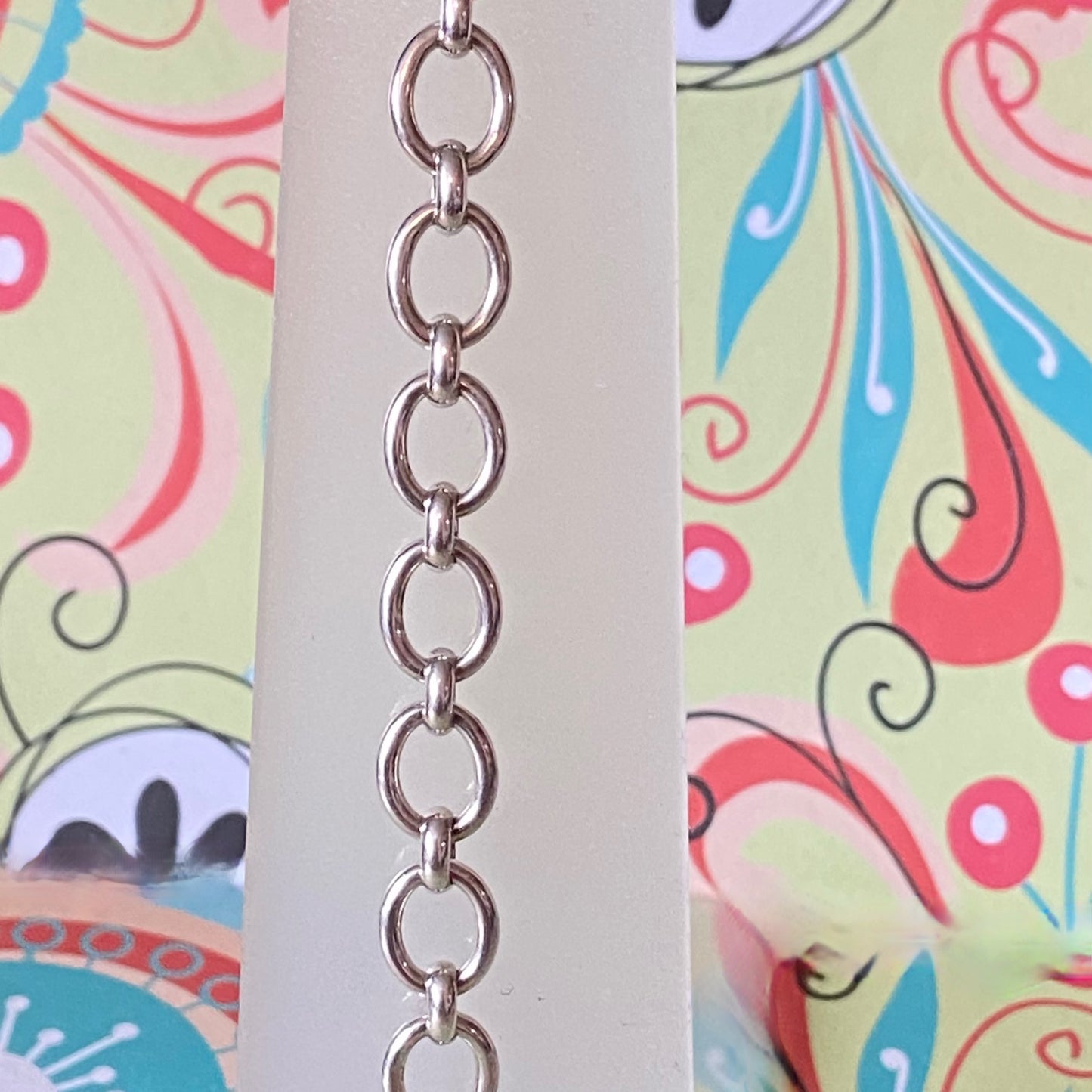 Sterling Silver Links of London Link Chain Bracelet, T Bar Clasp with a clear Disk ideal for engraving.