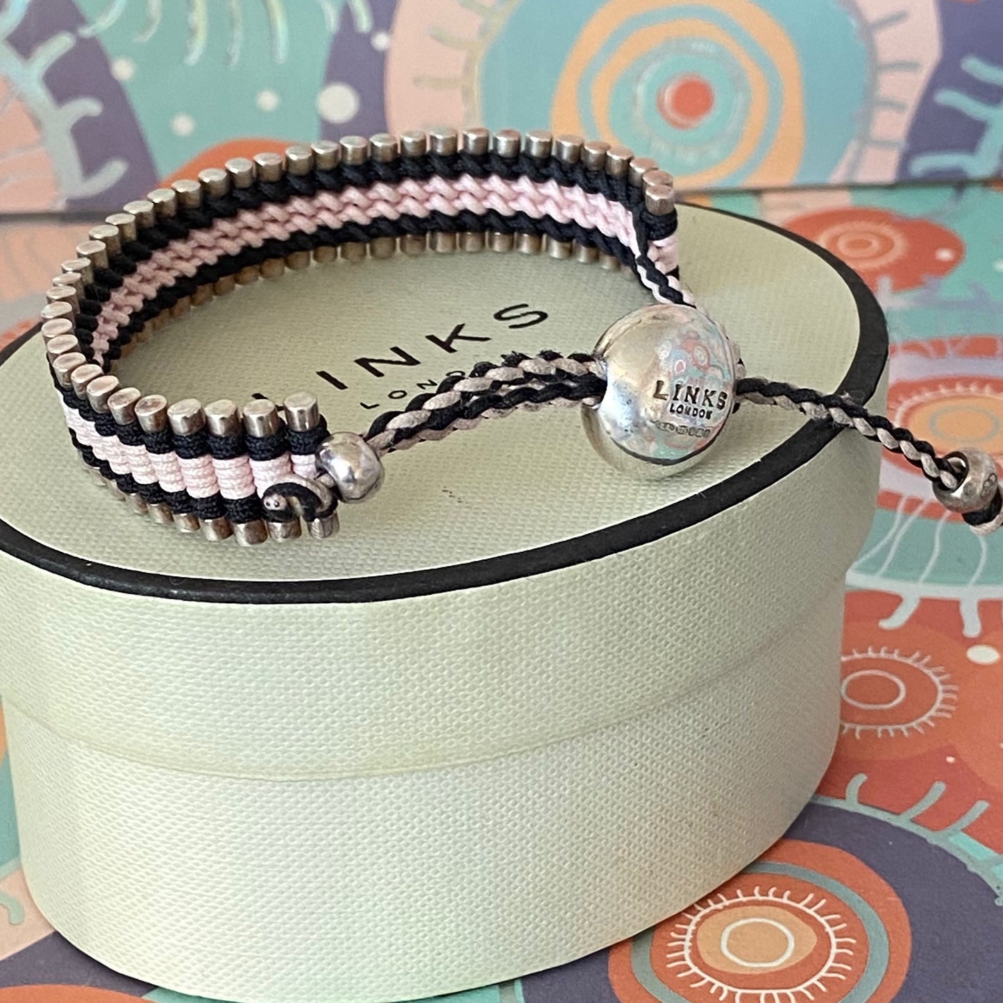 Links of London Pink and Black Sterling Silver Friendship Bracelet