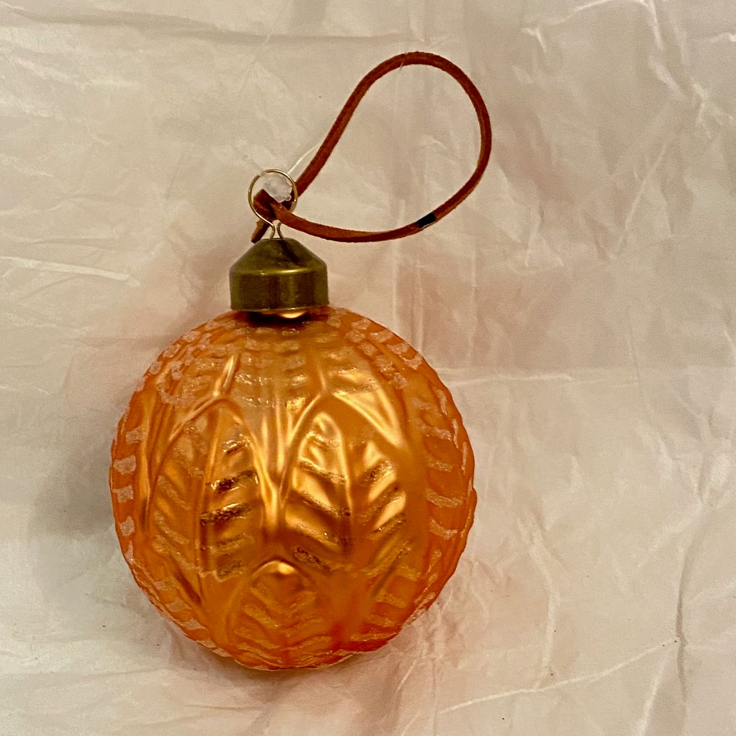 Rose Gold Leaf Design Glass Bauble Christmas Ornament