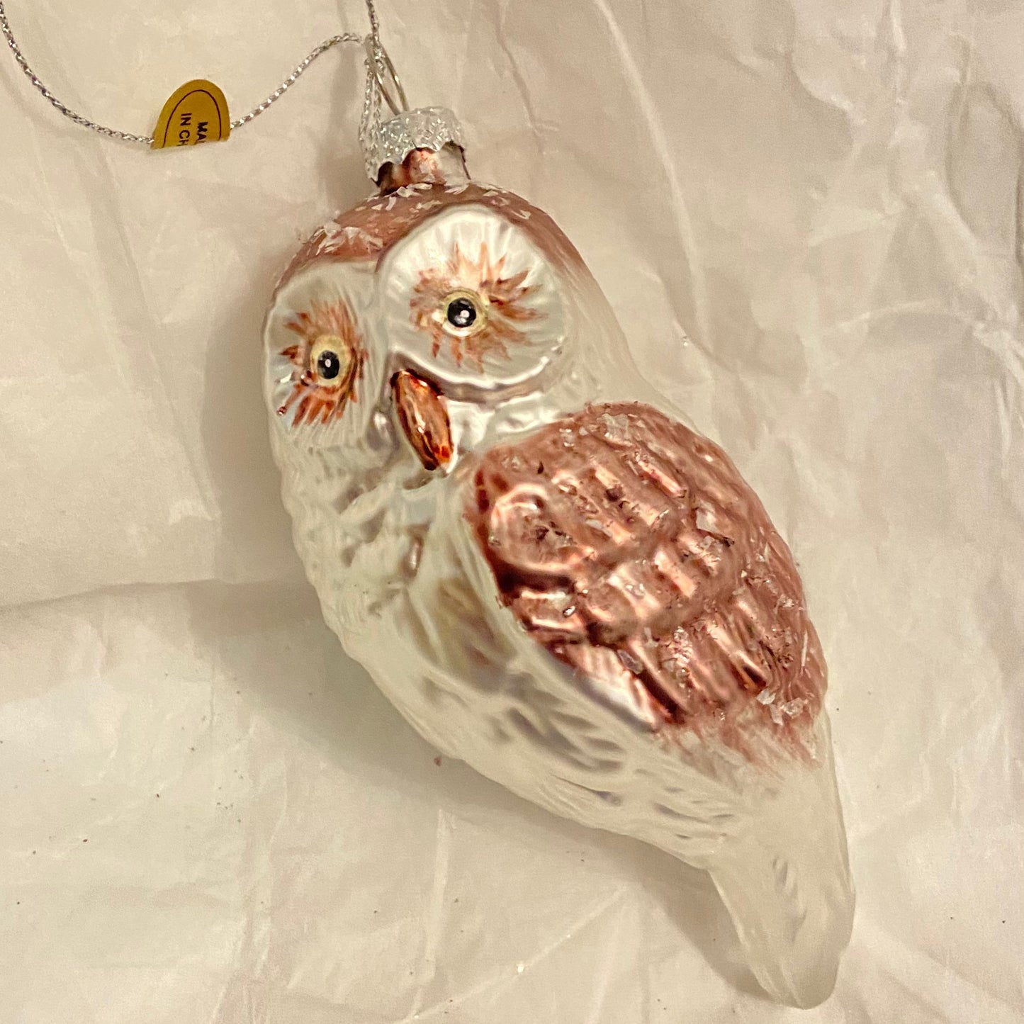 White Owl Design Glass Festive, Christmas Ornament