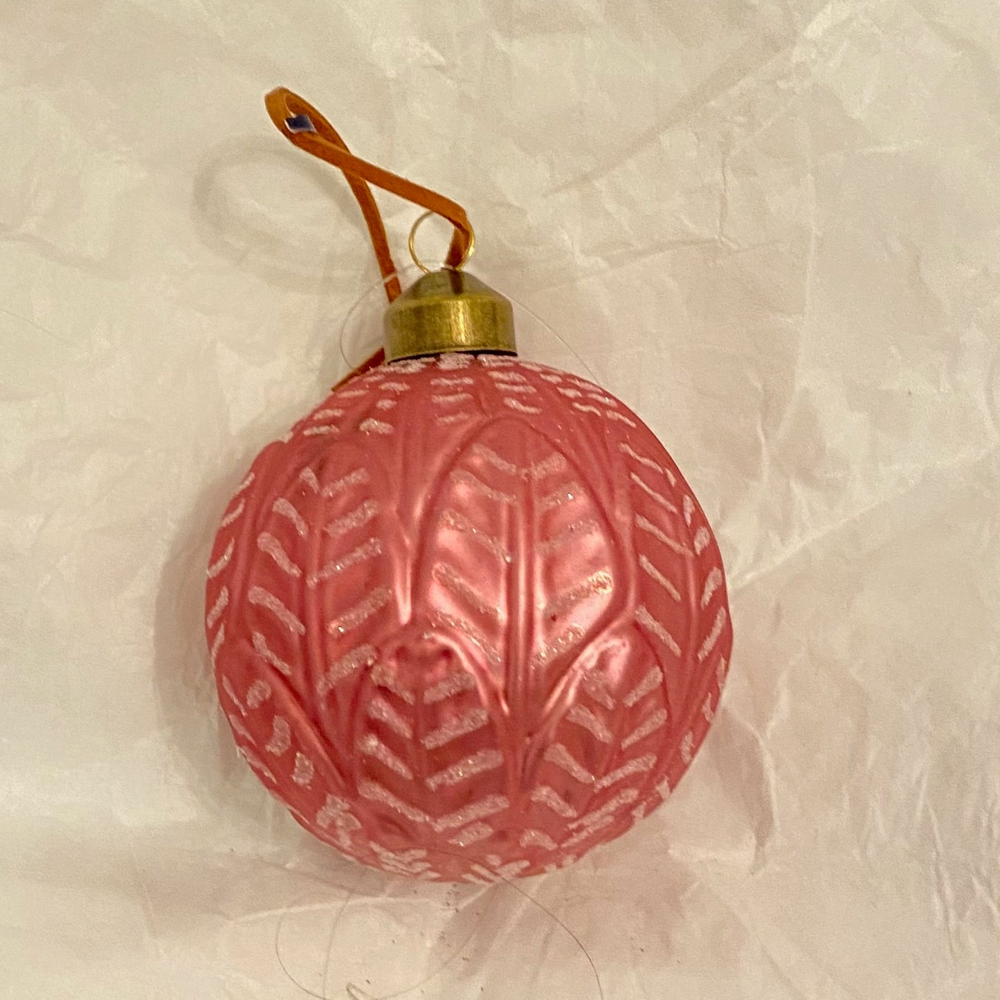 Pink Leaf Design Glass Bauble Christmas Festive Ornament