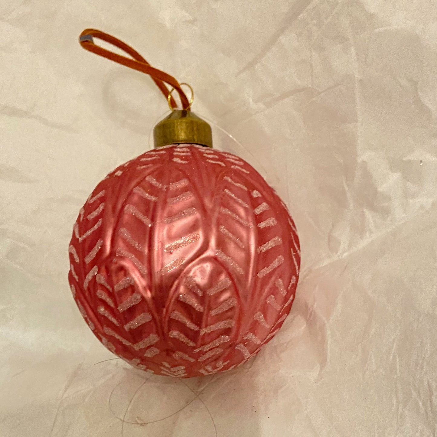 Pink Leaf Design Glass Bauble Christmas Festive Ornament
