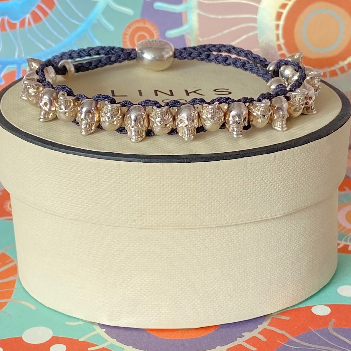 Links of London Sterling Silver Black Cord Skull Adjustable Friendship Bracelet