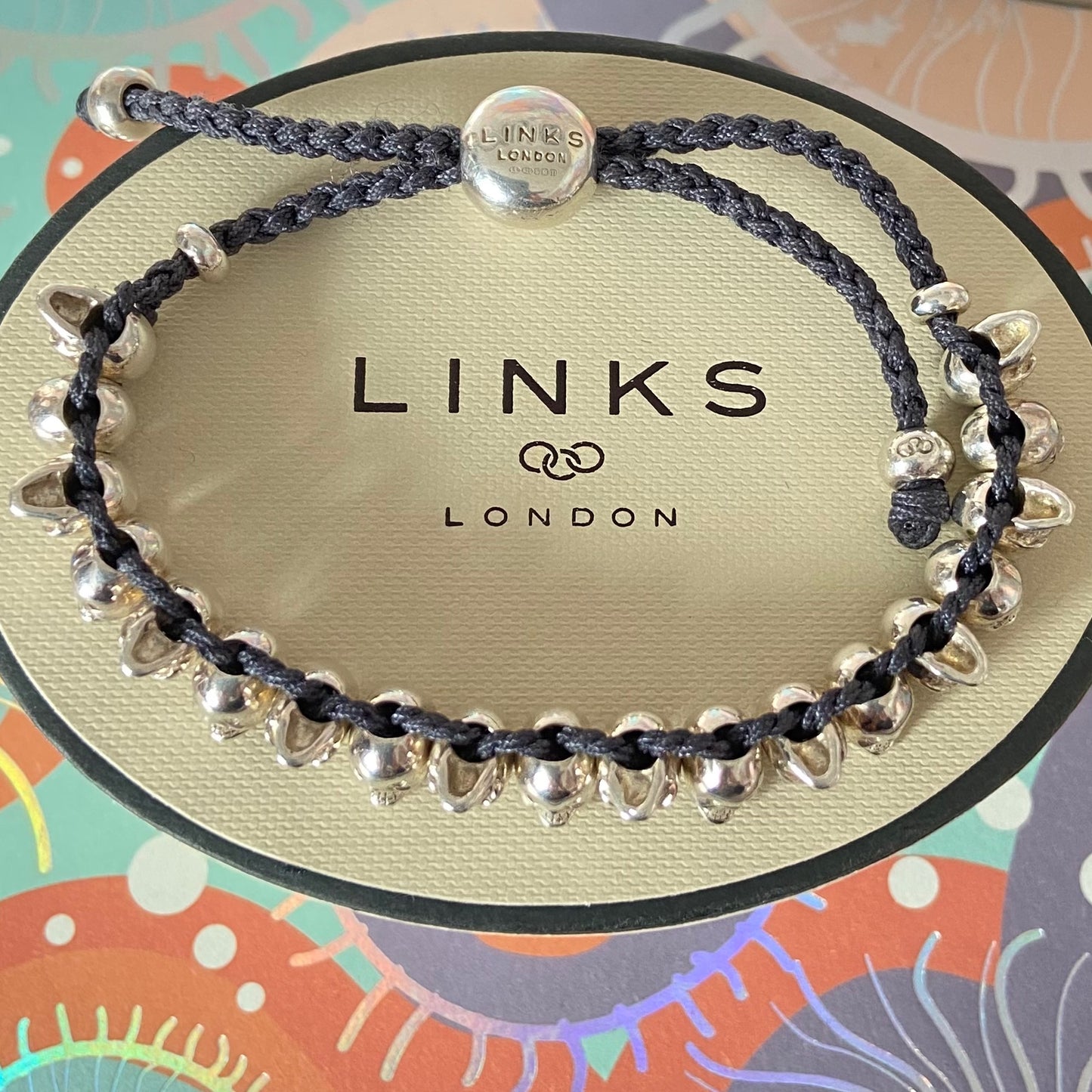 Links of London Sterling Silver Black Cord Skull Adjustable Friendship Bracelet