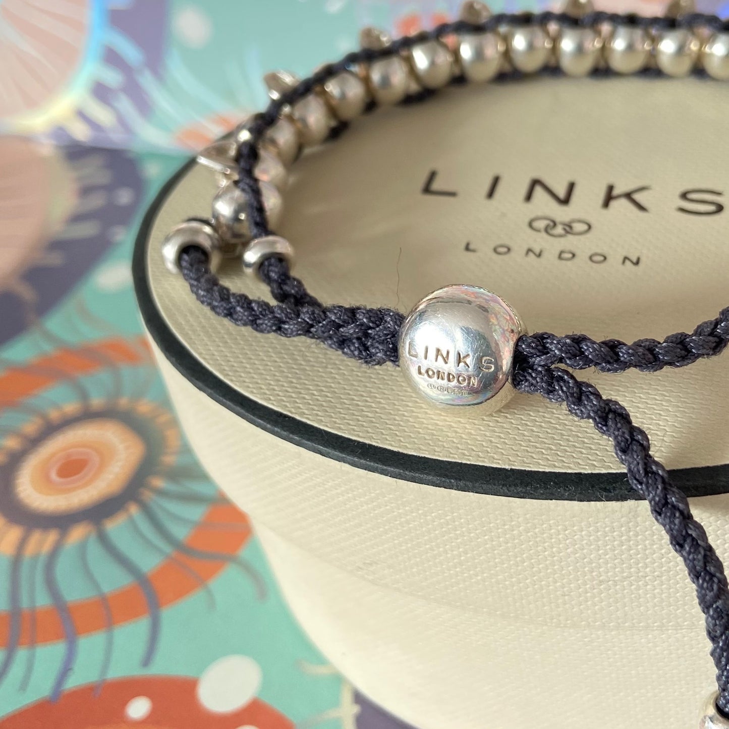 Links of London Sterling Silver Black Cord Skull Adjustable Friendship Bracelet