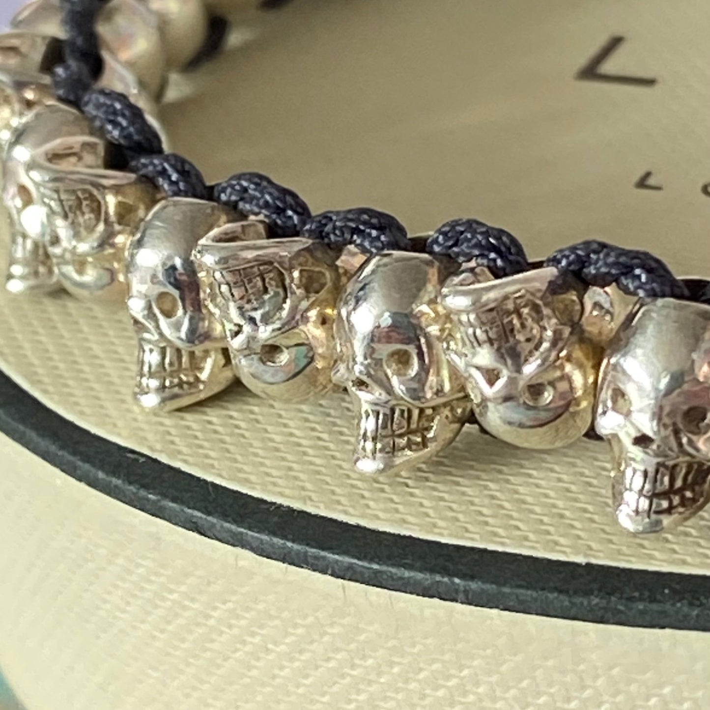 Links of London Sterling Silver Black Cord Skull Adjustable Friendship Bracelet