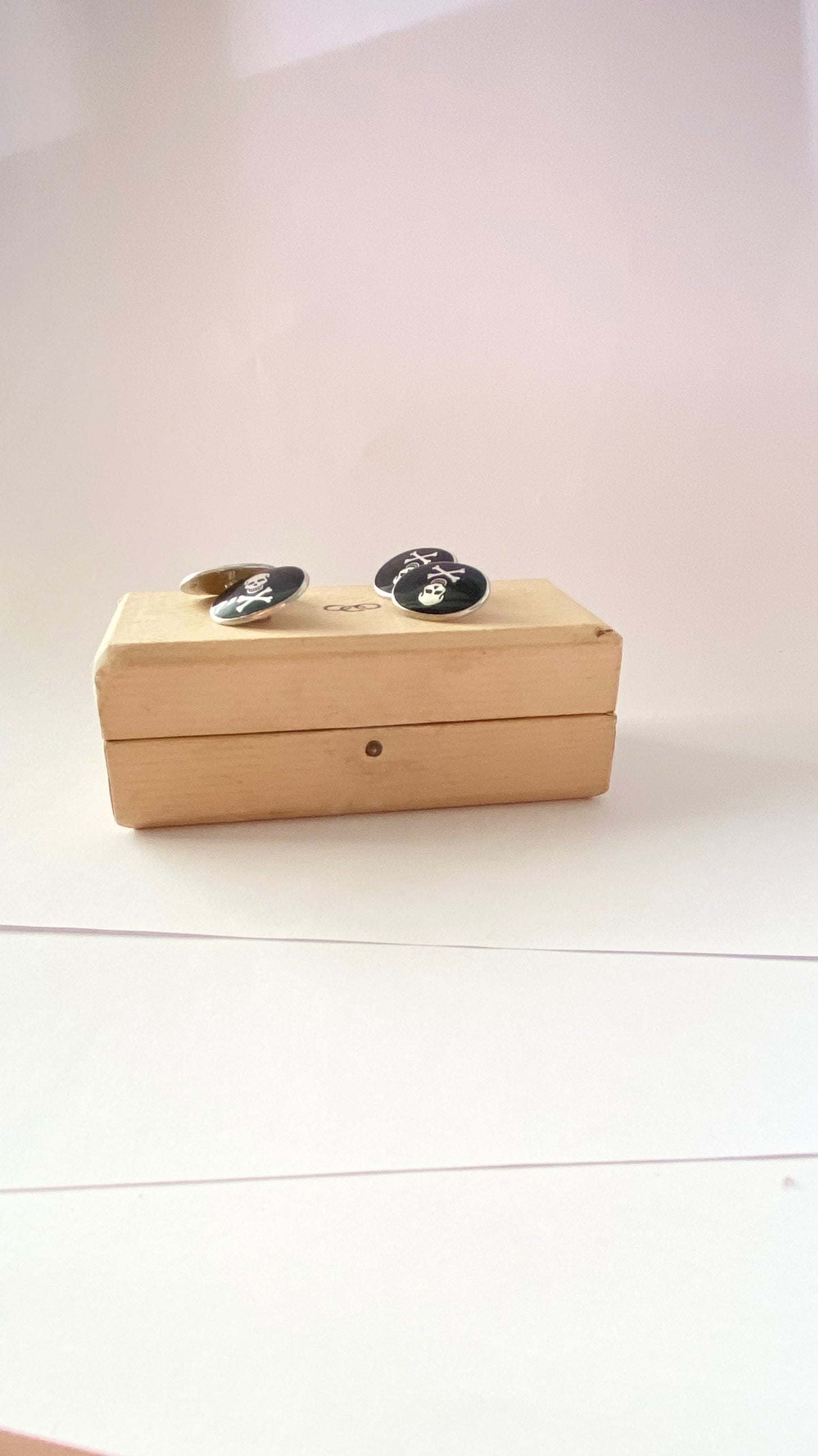 Sterling Silver Links of London Skull and Bones with black enamel Cufflinks