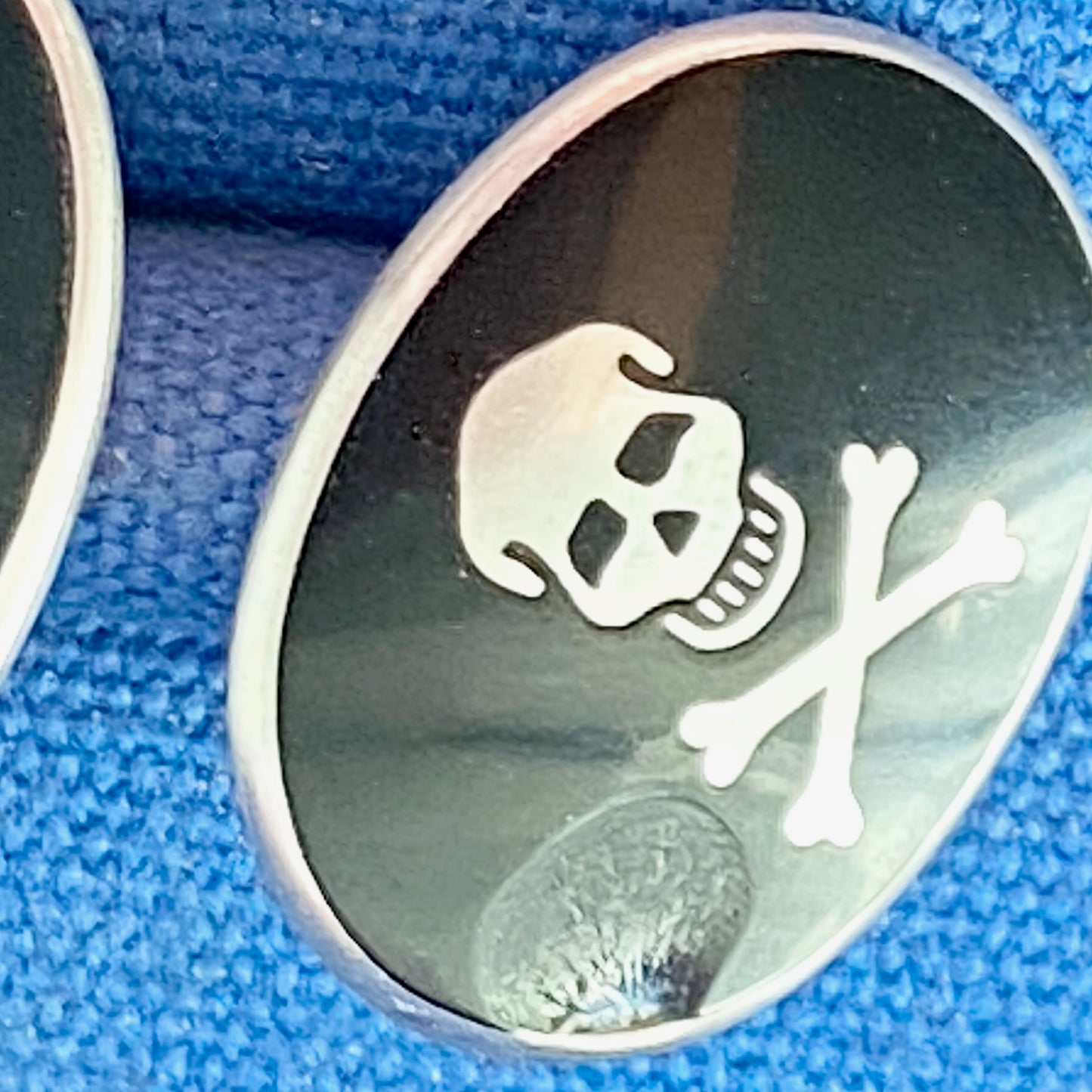 Sterling Silver Links of London Skull and Bones with black enamel Cufflinks