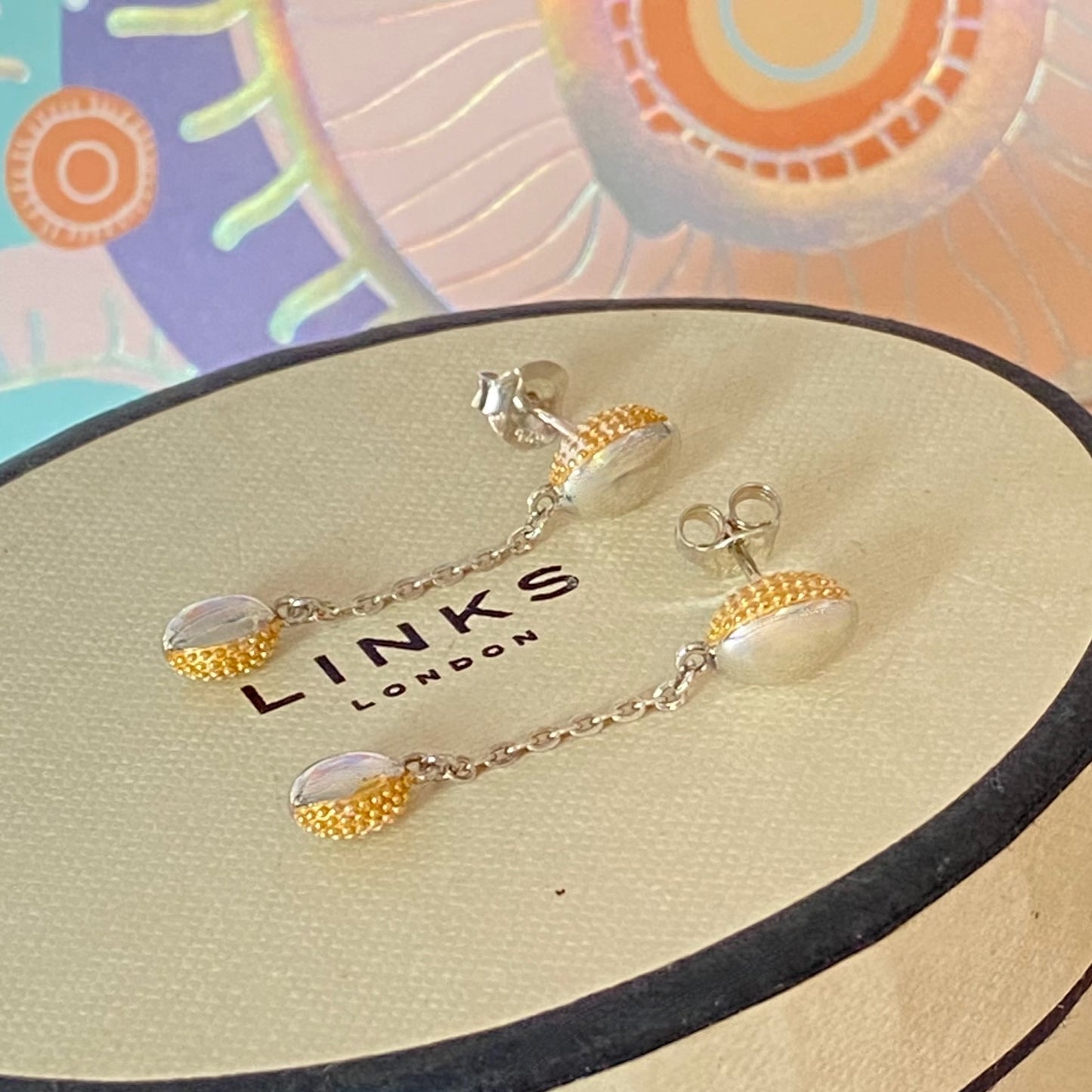 Links of London Sterling Silver and 18kt Gold Vermeil Masquerade drop Earrings New!