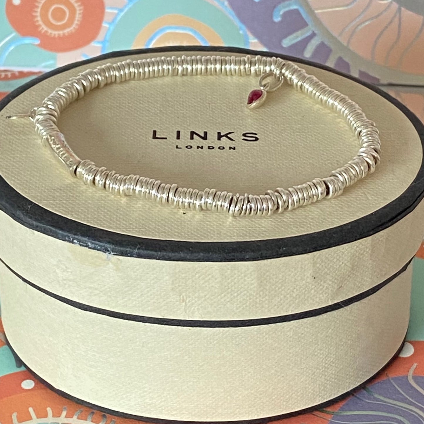 Dainty Links of London Sweetie Bracelet with Ruby Mini Tear drop Charm