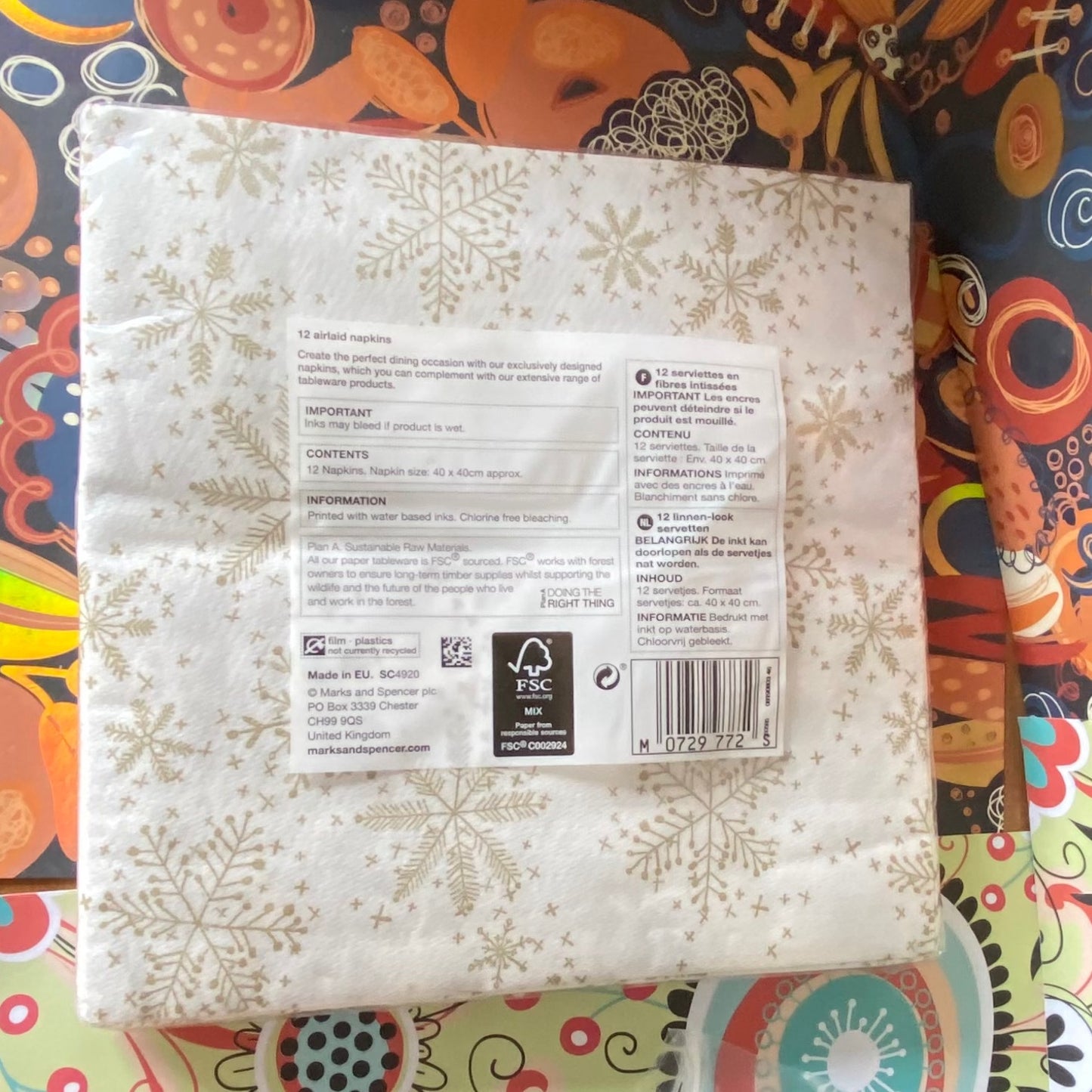 Gold Snow flakes on a white Background Napkins 12 per pack can be used for Decoupage