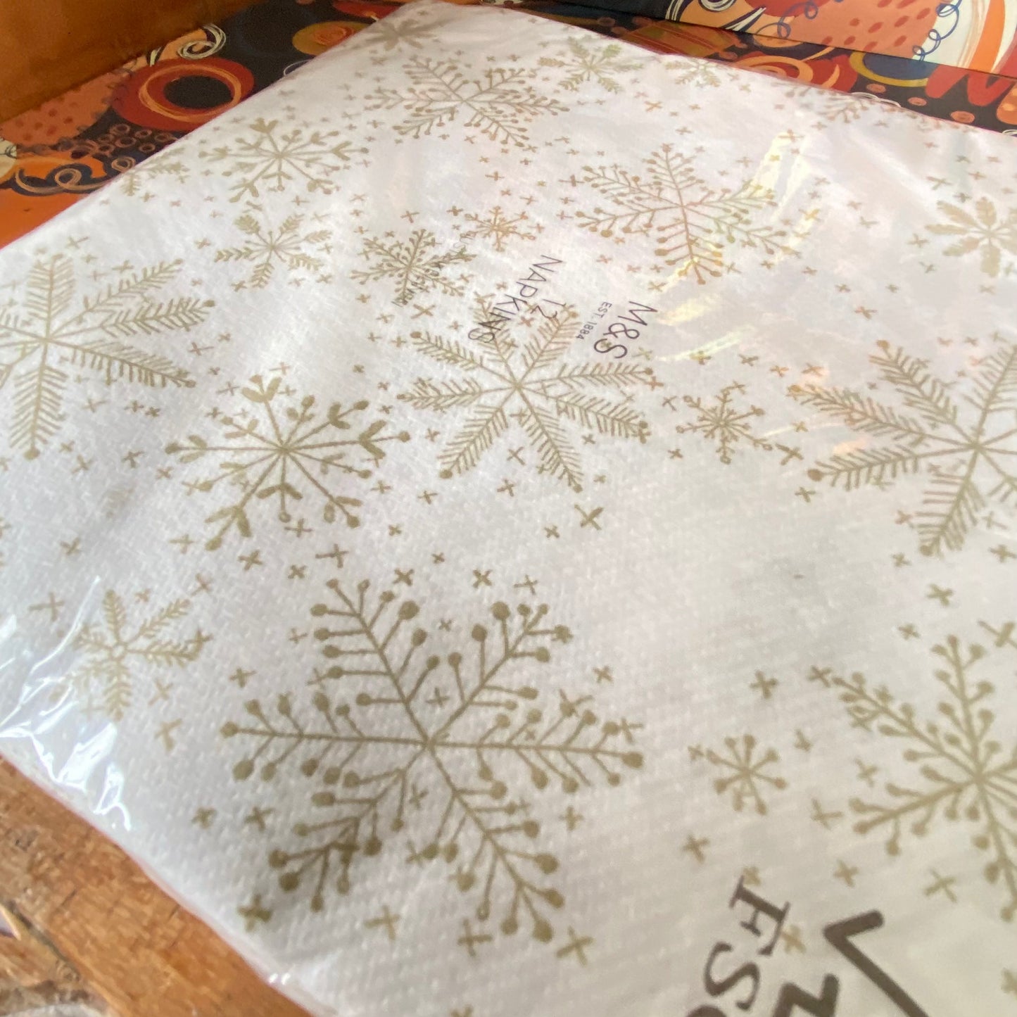 Gold Snow flakes on a white Background Napkins 12 per pack can be used for Decoupage