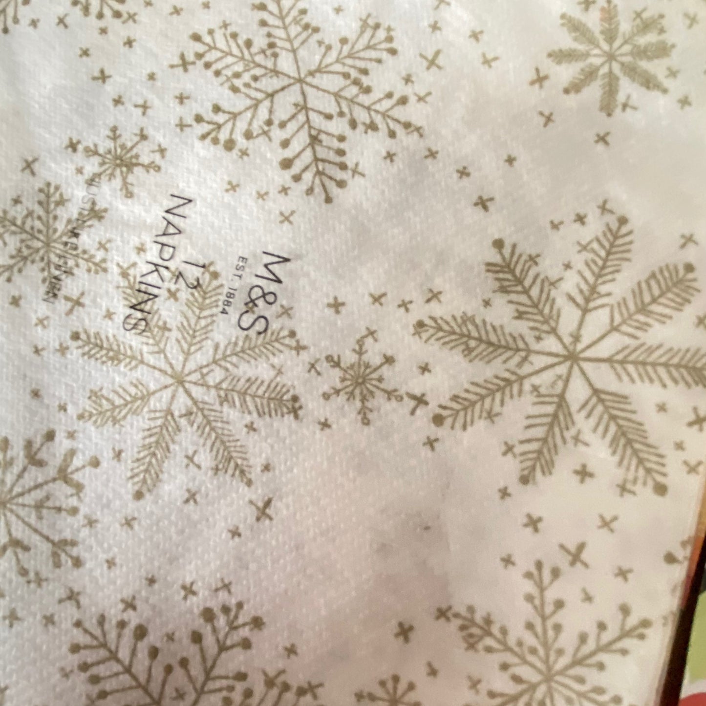 Gold Snow flakes on a white Background Napkins 12 per pack can be used for Decoupage