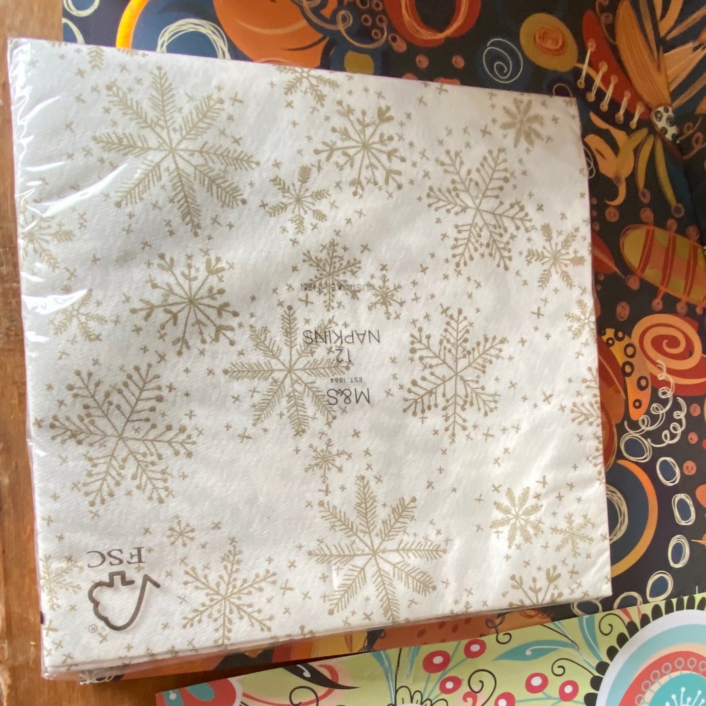 Gold Snow flakes on a white Background Napkins 12 per pack can be used for Decoupage