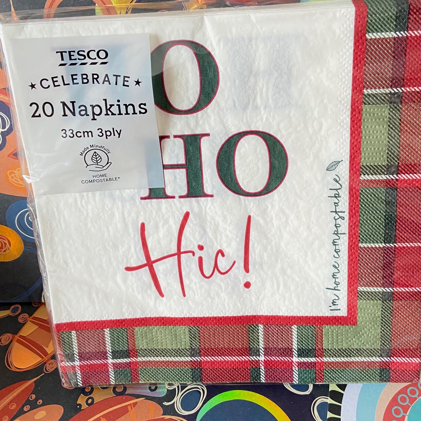 Ho Ho Themed Christmas Festive Napkins , Tartan design can be used for decoupage