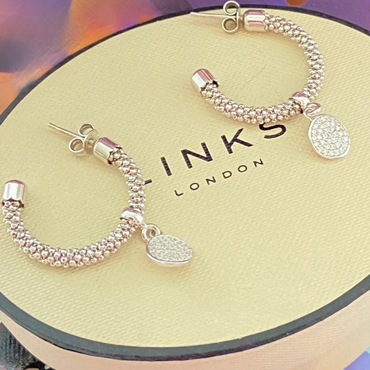 Genuine Links of London Sterling Silver Effervescence Hoops with Crystal Drops Earrings