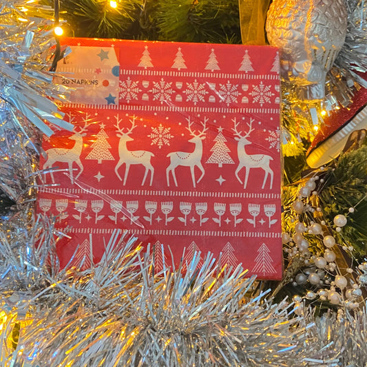 Red Napkins with Raindeers