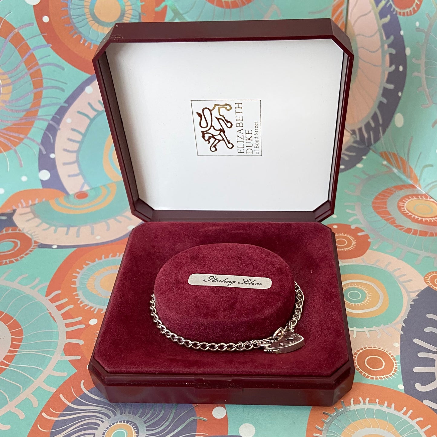 Vintage Sterling Silver Charm Bracelet with Heart Padlock -17cm