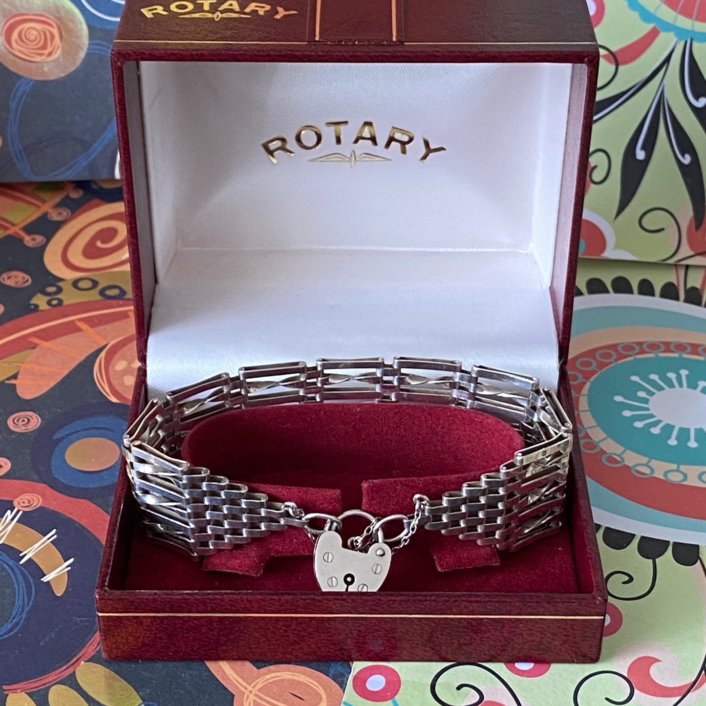 Sterling Silver 7 Gate Vintage Bracelet Stamped 925 with the Heart Lock Charm