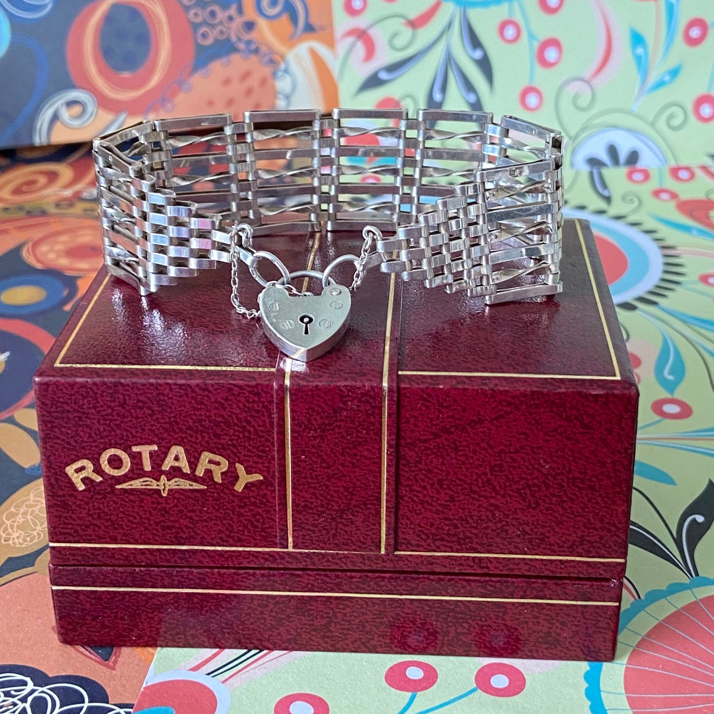 Sterling Silver 7 Gate Vintage Bracelet Stamped 925 with the Heart Lock Charm